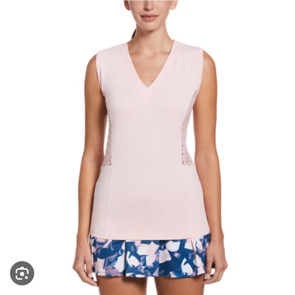 Penguin, v-neck, sleeveless, pink tennis & pickleball top, size Small